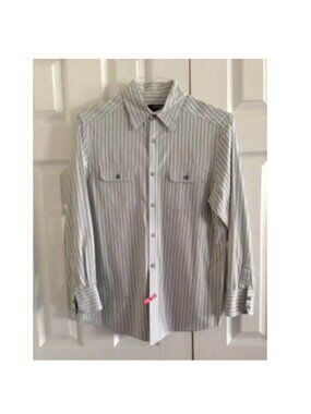 Claiborne Men Striped Classic Shirt size Small Blue Long Sleeve